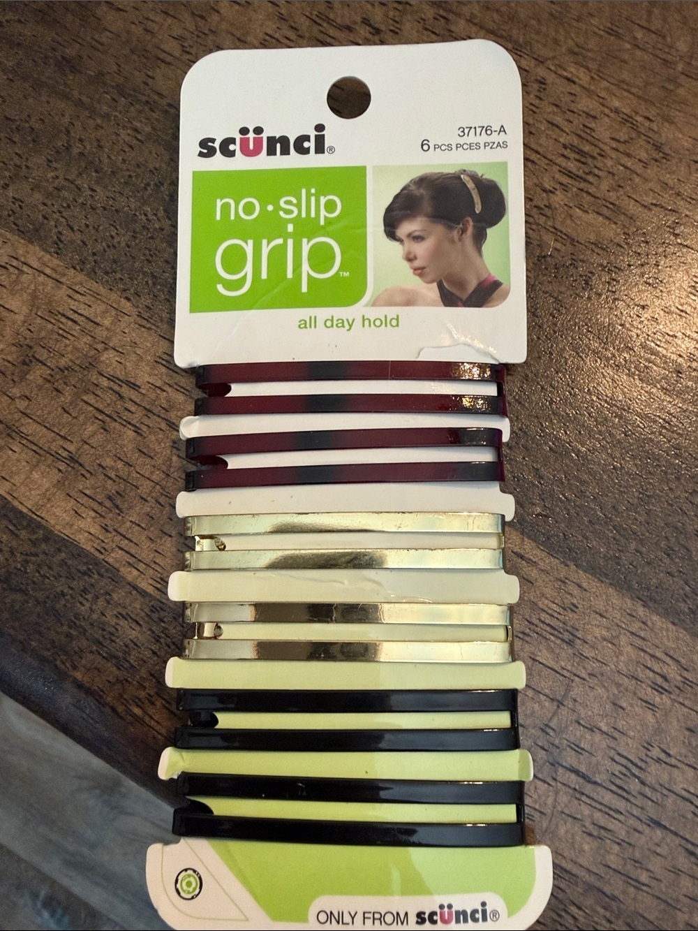 No-Slip Grip Metal & Plastic Bobby Pins - Black, Gold, Brown/Red (6 pc)